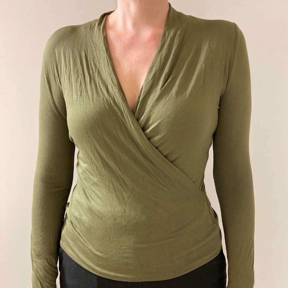 Banana Republic Long Sleeves Kaki Green Shirt Crossover Neckline